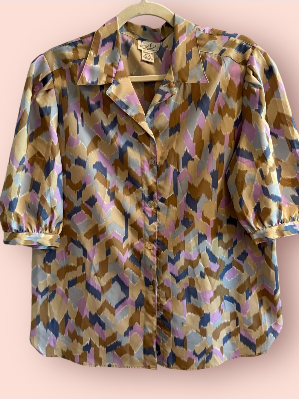 Vintage Diane Rich Abstract Satin Blouse Made in Taiwan